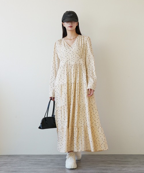 美品　iDea Luce カシュクールティアードワンピース カシュクールティアードボタニカル柄ワンピース レディース
