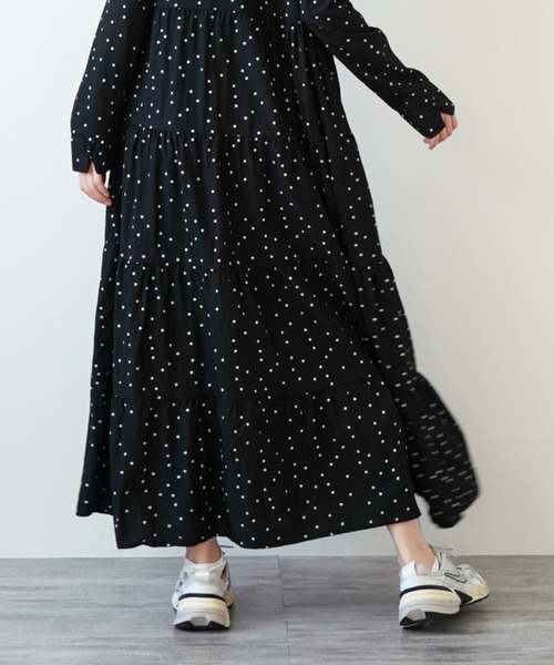 韓国 ワンピース ティアード ドロスト イレヘム カシュクール ティアードワンピース レディース 春 秋 夏 花柄 カシュクール