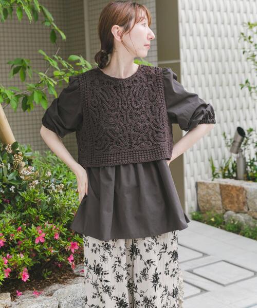 【新品タグ付け】レースベストドッキングチュニック ITEMS URBANRESEARCH ブラウス シャツ レースベストドッキング