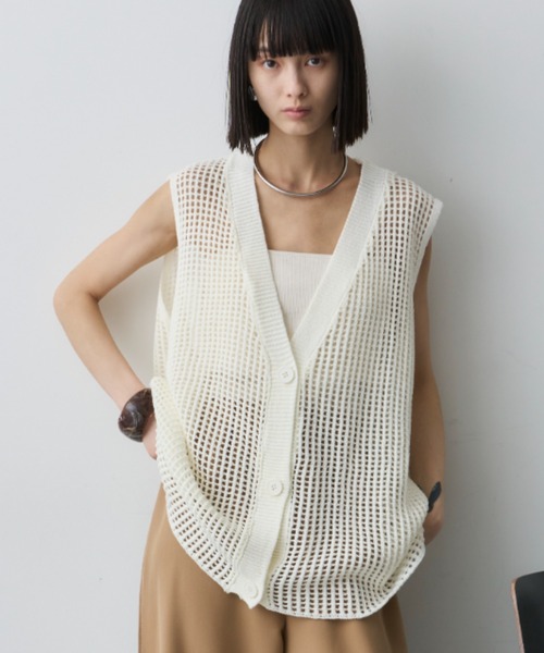 春のコレクション DFFUR. オーバーサイジングシアーメッシュベスト ジレ ベスト トップス