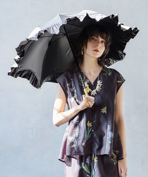 【新品】　TOCCA フリル付き晴雨兼用傘 TOCCA 折りたたみ傘 「晴雨兼用・UVカット100%生地」LOGO FRILL