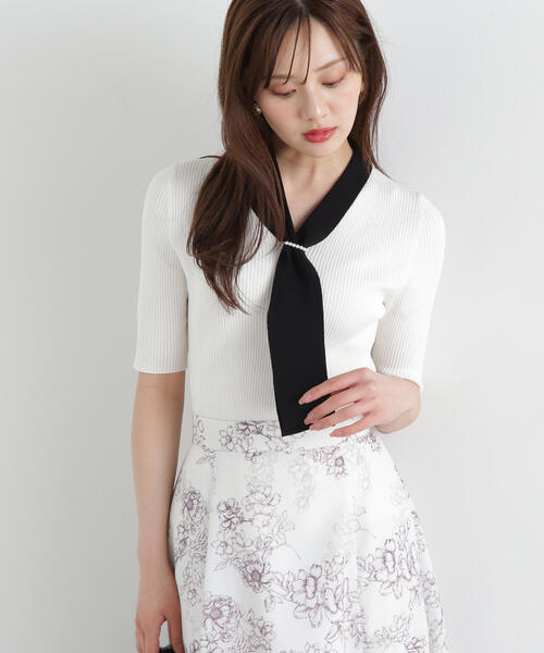 PROPORTION BODY DRESSING ニット セーター パール付きボウタイ