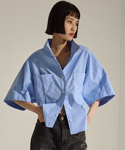 ブラウス シャツ 「STUDIOUS/ステュディオス」2way Collar Cotton Shirt/コットンシャツ レディース