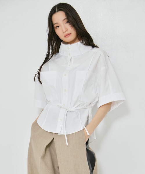 ブラウス シャツ 「STUDIOUS/ステュディオス」2way Collar Cotton Shirt/コットンシャツ レディースの画像