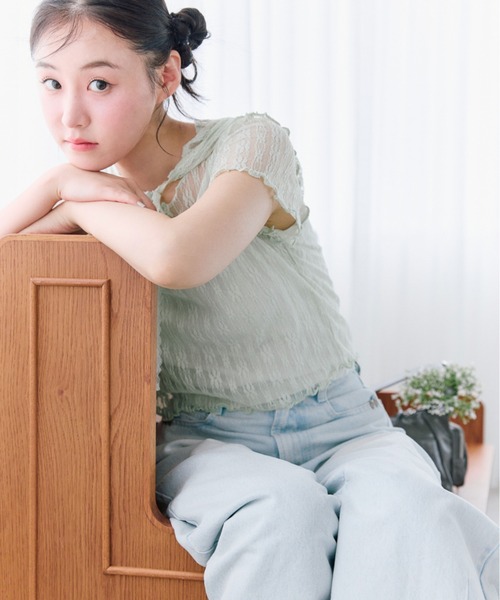 OLIVE des tシャツ フード付きレーストップス レディース