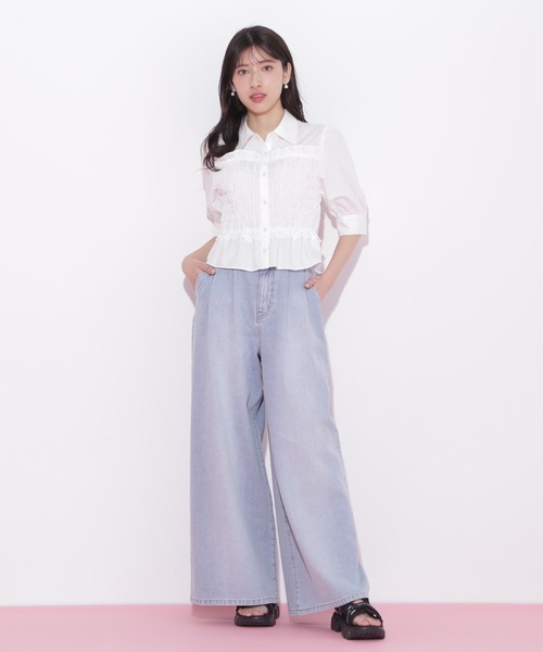 ブラウス シャツ ビスチェシャーリングシャツ レディース NOMINE ブラウス シャツ ビスチェ風 シャーリング レディース