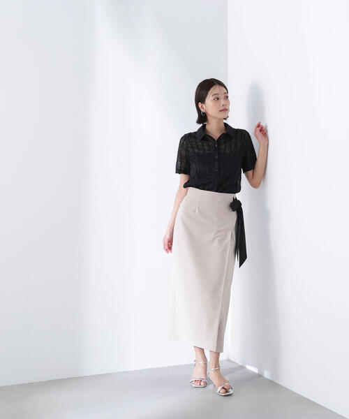 NATURAL BEAUTY BASIC スカート バイカラーリボンナロースカート
