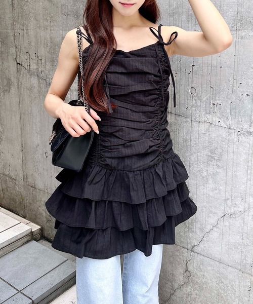 【INGNI】ミニワンピース　ノースリーブ　白　ロリ　可愛い　レース編み INGNI｜【WEB限定】レースティアードミニキャミワンピース