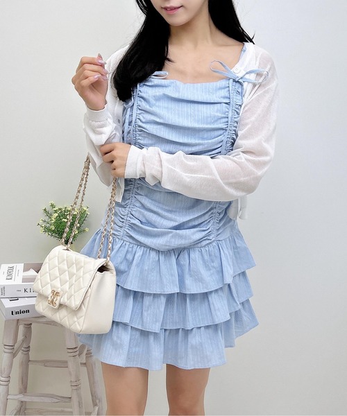 INGNI（イング） ワンピース コットンレースドロストフリルミニキャミ