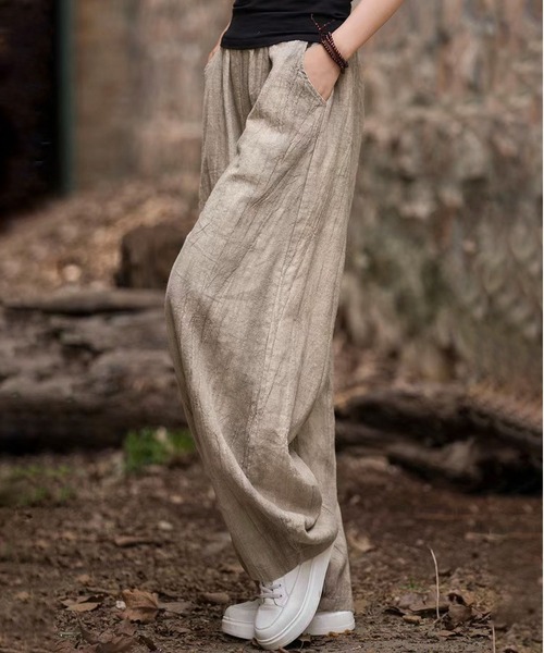 BLANC FICELLE パンツ むら染め しわ加工 ワイドパンツ レディース