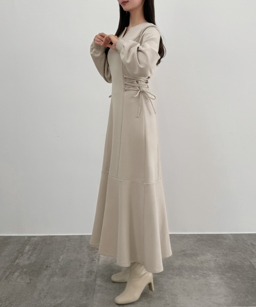 CENEA（セネア） ワンピース キーネック裏起毛レースアップワンピース