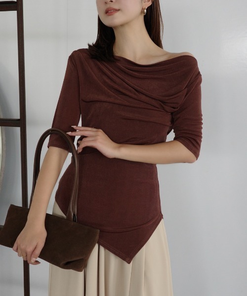 anuans（アニュアンス） tシャツ アセテートドレープカットトップス