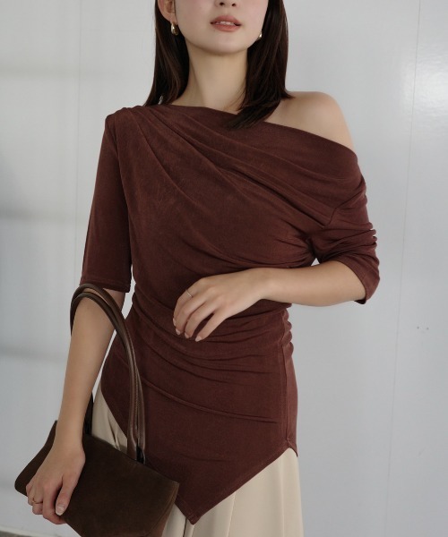 anuans（アニュアンス） tシャツ アセテートドレープカットトップス