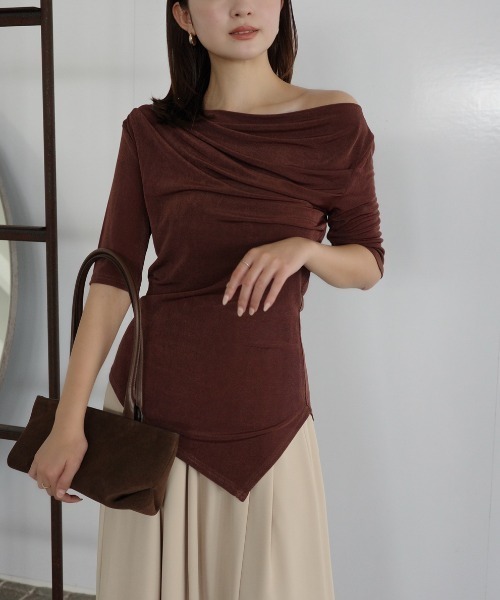 anuans（アニュアンス） tシャツ アセテートドレープカットトップス