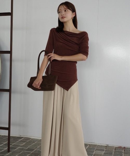 anuans（アニュアンス） tシャツ アセテートドレープカットトップス