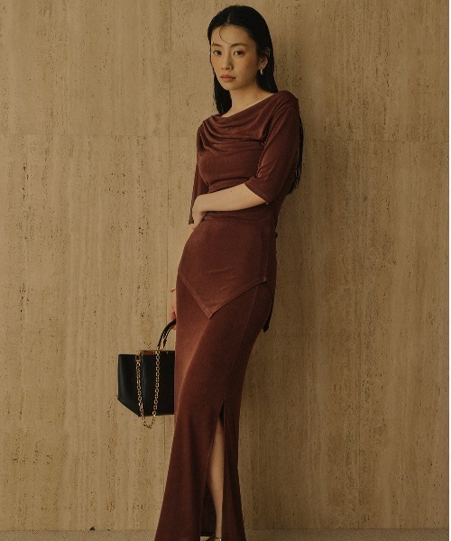 anuans（アニュアンス） tシャツ アセテートドレープカットトップス