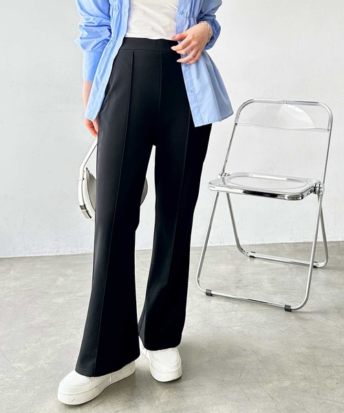 GeeRA パンツ 「S-LL展開」美脚魅せ！ピンタックセミフレアカットソー