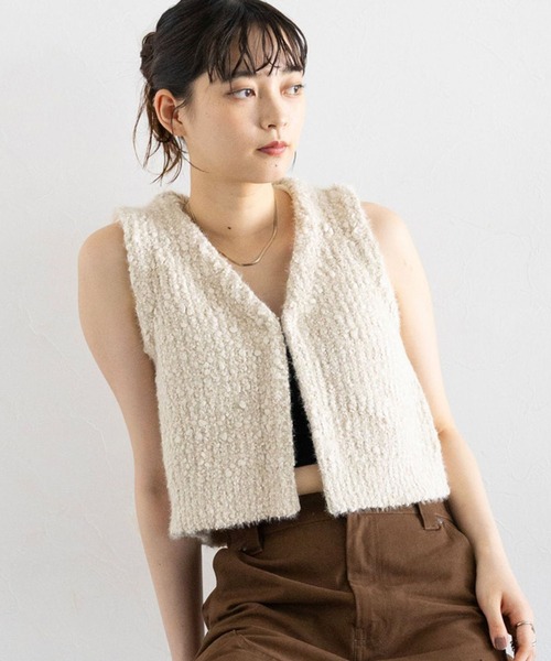ベスト ジレ フロントフック/Vネックスラブニットベスト レディース