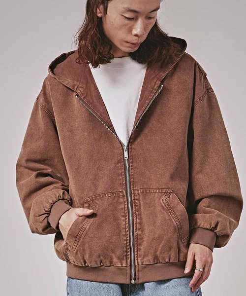 ALL RUNS パーカー ヴィンテージ風 洗い加工 ワイドシルエット ジップ