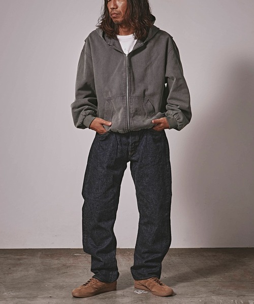 ALL RUNS パーカー ヴィンテージ風 洗い加工 ワイドシルエット ジップ