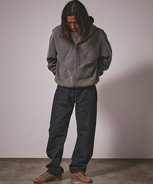 ALL RUNS パーカー ヴィンテージ風 洗い加工 ワイドシルエット ジップ