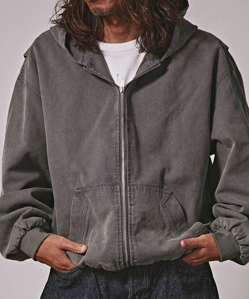 ALL RUNS パーカー ヴィンテージ風 洗い加工 ワイドシルエット ジップ