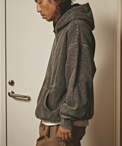 ALL RUNS パーカー ヴィンテージ風 洗い加工 ワイドシルエット ジップ