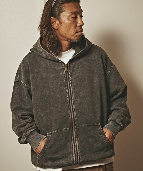 ALL RUNS パーカー ヴィンテージ風 洗い加工 ワイドシルエット ジップ