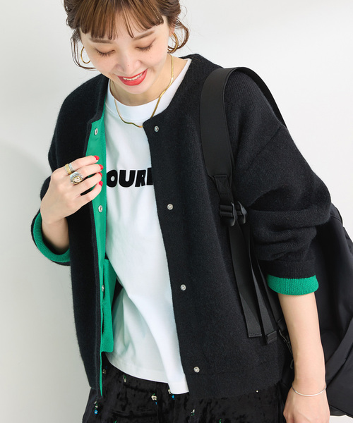 【新品タグ付き】【B.C STOCK】2層スムース編みニットブルゾン 2層スムース編みニットブルゾン（カーディガン/ボレロ）｜B.C