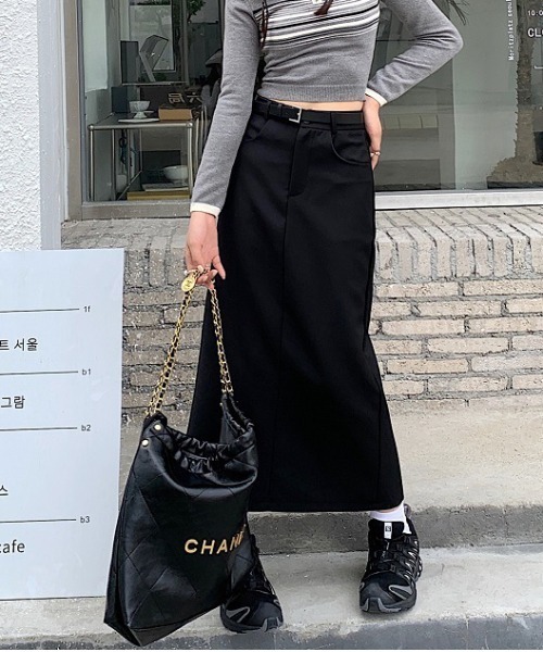 shyam inspiration スカート マキシ丈 モノトーン バックスリット