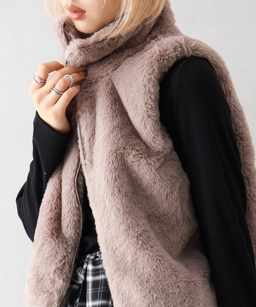 SpRay（スプレイ） ベスト ジレ ラビット風ファーWジップベスト