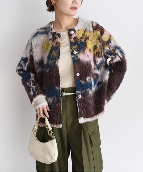 新品　今季　エイミーロウ　アートJQシャギーニットカーデ　アイボリー Eimee Law（エイミーロウ） カーディガン アートJQシャギーニット