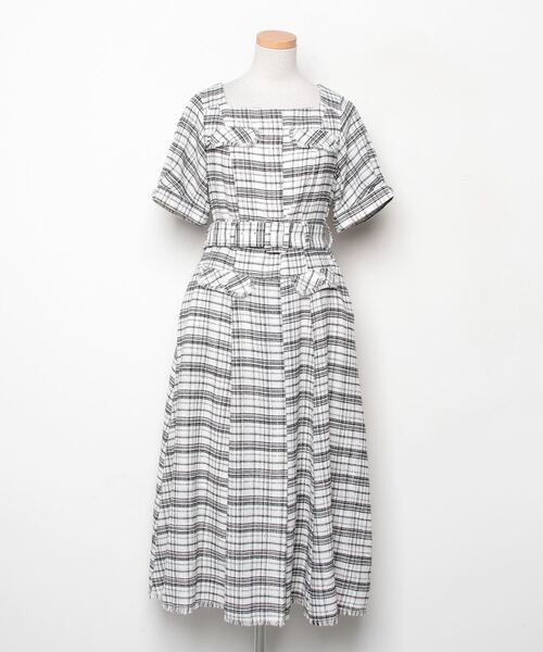 Her lip to チェック柄 半袖ワンピース M Her lip to チェック柄半袖ワンピース M ホワイト レディース