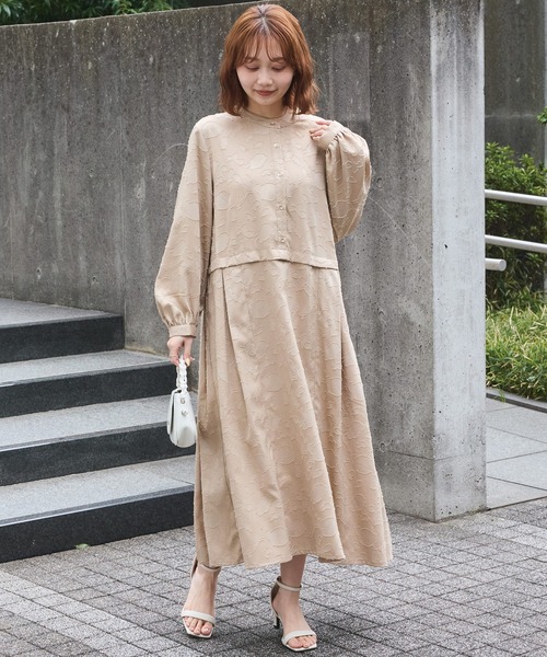 再再再値下げ新品 アンパスィ　ワンピースL　 ベージュ定価24200円 LAVEANGE（ラビアンジェ） ワンピース ジャガードタックワンピース