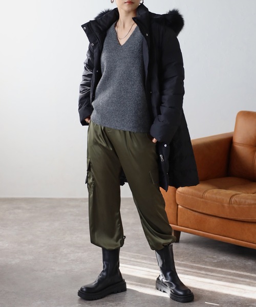 「＆HALF」 ダウンコート L ダークグリーン レディース_画像2