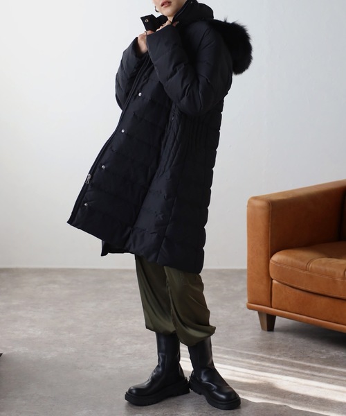 「＆HALF」 ダウンコート L ダークグリーン レディース_画像4