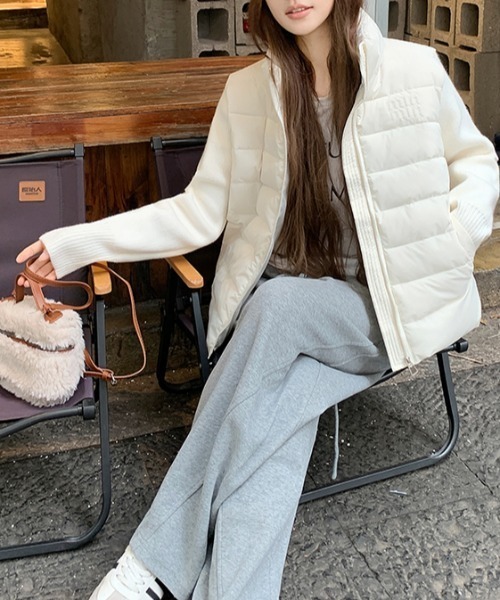 Diosfront ダウンコート ダウンジャケット 袖ニット切替中綿ジャケット