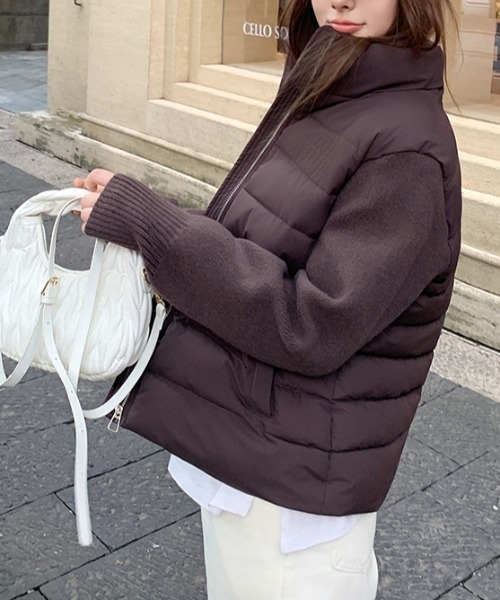 Diosfront ダウンコート ダウンジャケット 袖ニット切替中綿ジャケット