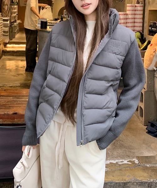 Diosfront ダウンコート ダウンジャケット 袖ニット切替中綿ジャケット