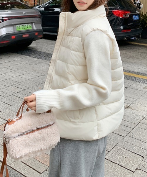 Diosfront ダウンコート ダウンジャケット 袖ニット切替中綿ジャケット