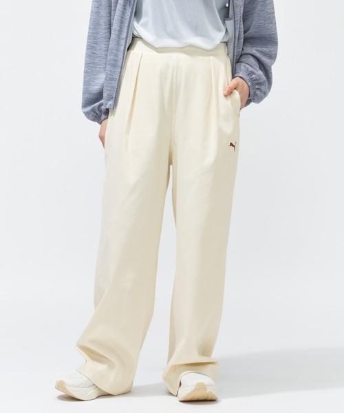 PUMA レディース パンツ ホワイト PUMA（プーマ） ワイドパンツ ジーンズ デニム デニムパンツ PUMA ESS