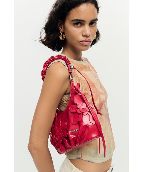 Desigual（デシグアル） ハンドバッグ フラワーアップリケ×ギャザー