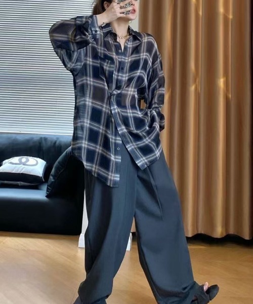 ブラウス シャツ チェック柄シアーシャツ レディース : ZOZOTOWN Yahoo