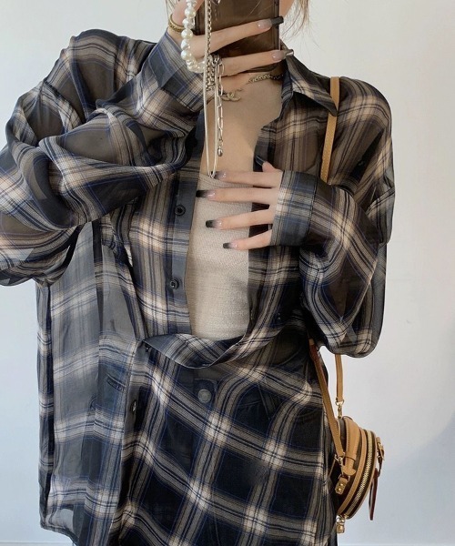 ブラウス シャツ チェック柄シアーシャツ レディース : ZOZOTOWN Yahoo