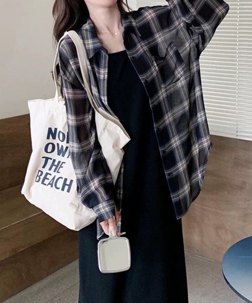 ブラウス シャツ チェック柄シアーシャツ レディース : ZOZOTOWN Yahoo