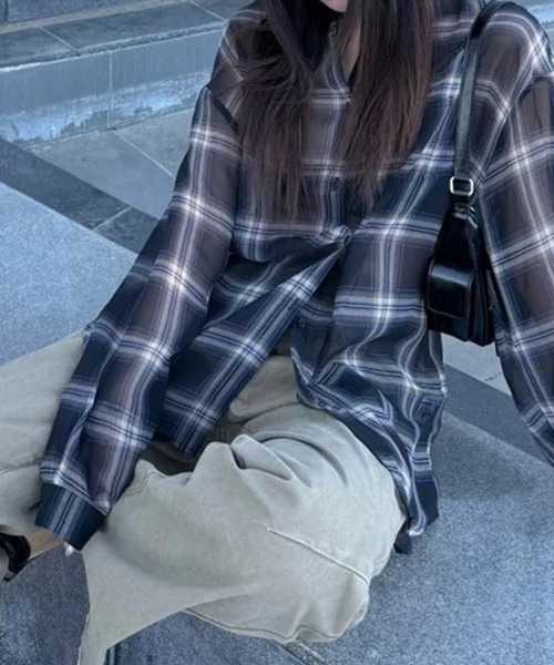 ブラウス シャツ チェック柄シアーシャツ レディース : ZOZOTOWN Yahoo