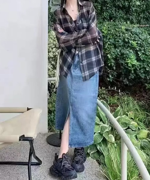 ブラウス シャツ チェック柄シアーシャツ レディース : ZOZOTOWN Yahoo