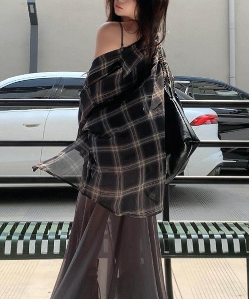 ブラウス シャツ チェック柄シアーシャツ レディース : ZOZOTOWN Yahoo