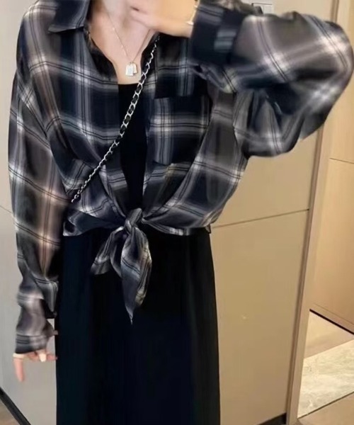 ブラウス シャツ チェック柄シアーシャツ レディース : ZOZOTOWN Yahoo