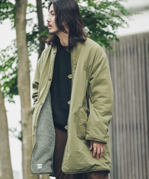 「ARMY TWILL」 ノーカラーコート MEDIUM カーキ メンズ_画像3